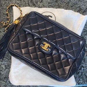1990s VINTAGE CHANEL Tassel Flap Bag - Large! NAVY